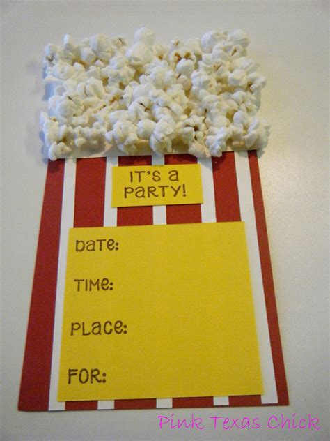 Pink Texas Chick: Popcorn Theme Party Invitations