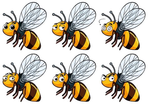 Free Vector | Bee with different facial expressions