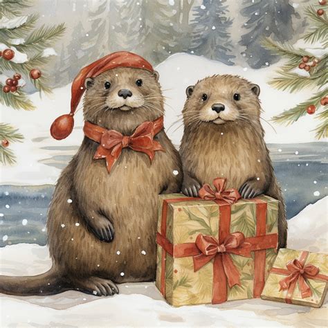 Christmas Otter Art Free Stock Photo - Public Domain Pictures