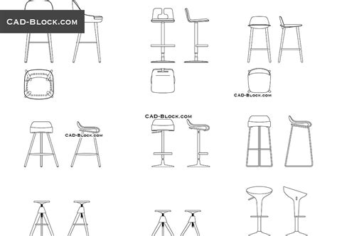 Bar stool Cad block download, 2D AutoCAD models