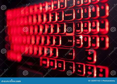 Gaming Laptop Keyboard Red Backlight with Selective Fockus. Stock Image ...