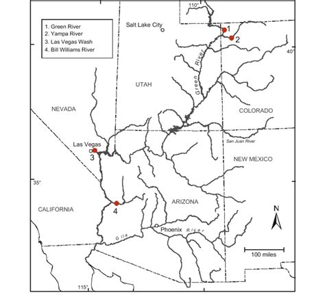 The four Colorado River tributaries along which Fremont cottonwood wood ...