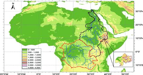 Topographic map of Northern Africa and the Middle East (m) overlaid by ...