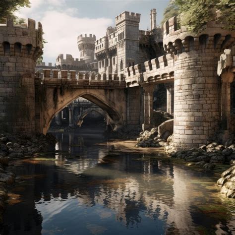 Premium AI Image | Castle moat and bridge