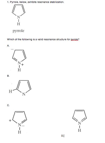 Solved 1. Pyrrole, below, exhibits resonance stabilization. | Chegg.com