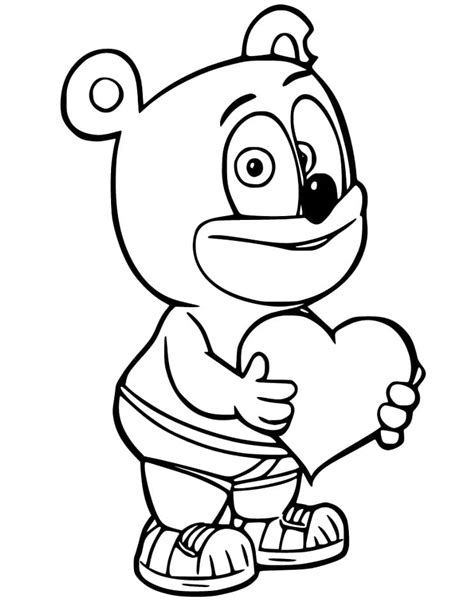 Gummy Bear and Heart Coloring Page - Free Printable Coloring Pages for Kids