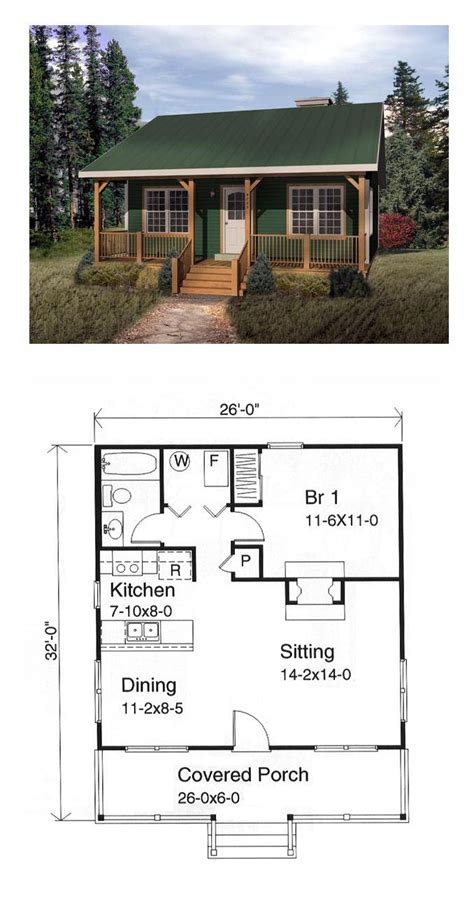 One-Story Style with 1 Bed, 1 Bath | Tiny house floor plans, House ...