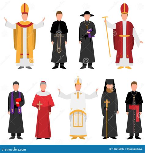 Set of Priest of Catholic or Christian Religion in Different Clothes ...