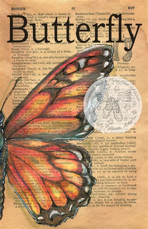 Butterfly mixed media drawing on 1948 dictionary page - flying shoes ...