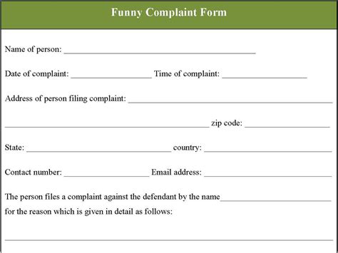 Funny Complaint Form | Editable PDF Forms