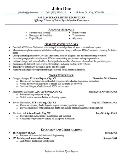 Automotive Technician Resume Examples - Auto Mechanic