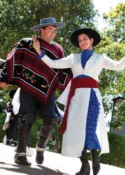 Traditional costume of Chile. Flowered dresses, chamantos and chupalla ...