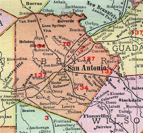 Bexar County, Texas, 1911, Map, Rand McNally, San Antonio, Ft. Sam ...