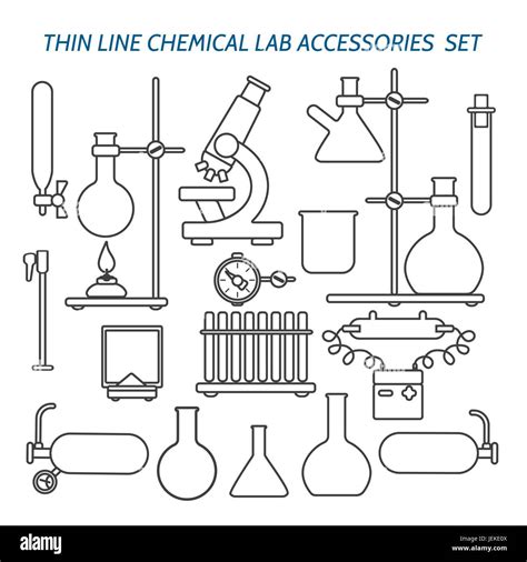 Thin line chemical lab equipment and accessories set. Biology science ...