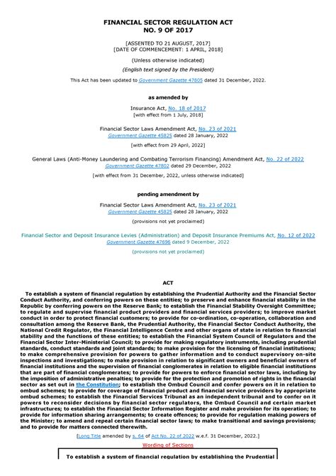 Financial Sector Regulation Act - FINANCIAL SECTOR REGULATION ACT NO. 9 ...