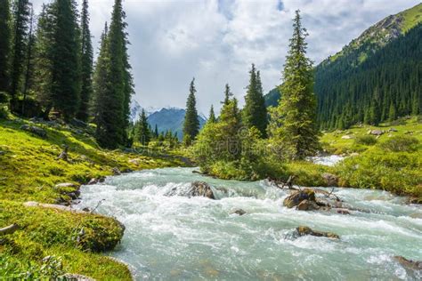 Mountain Landscape with a Turbulent River, Kyrgyzstan. Stock Image ...