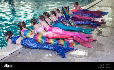 Mermaids in a swimming pool Stock Photo - Alamy