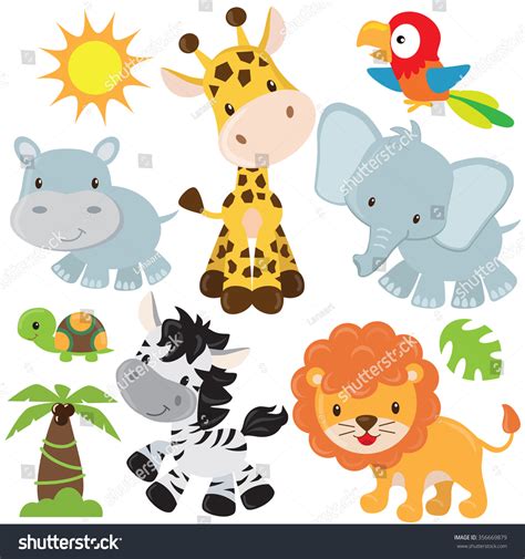 Cute Jungle Animals Vector Illustration Stock Vector (Royalty Free ...