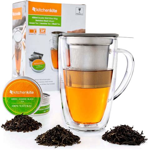 Kitchen Kite + Glass Tea Cup with Infuser and Lid – 16oz