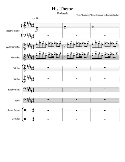 Undertale- His Theme Sheet music for Piano, Euphonium, Tuba, Snare drum ...