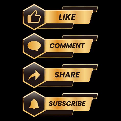 golden like comment share and subscribe text button vector set 11252092 ...