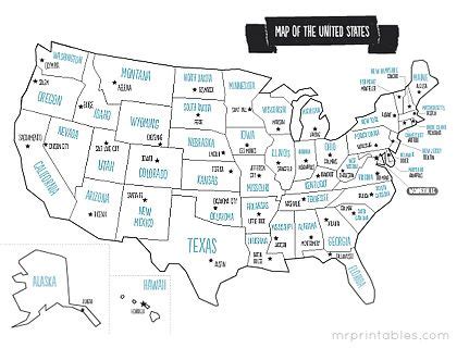 Color Map Of The United States With Capitals | Map Of the United States