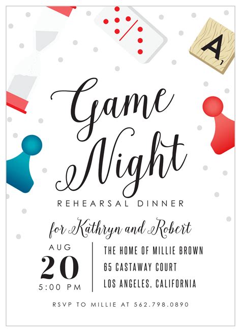 Game Night Rehearsal Dinner Invitations by Basic Invite