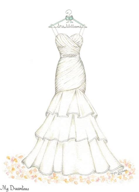 Dreamlines Wedding Dress Sketch #oneyearanniversarygift # ...