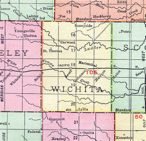 Wichita County, Kansas, 1911, Map, Leoti, Marienthal, Selkirk