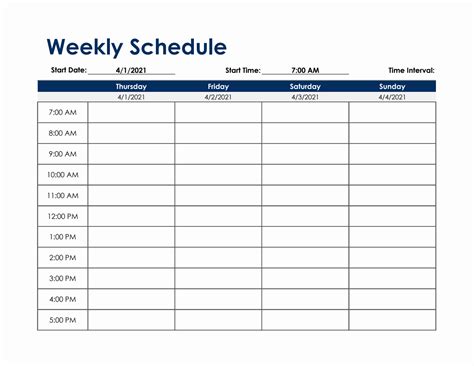 Weekly Schedule Template in Excel