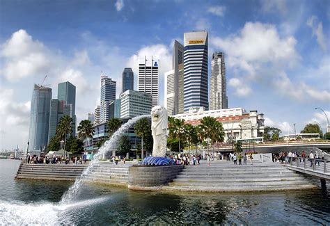 HD wallpaper: Merlion Park, Singapore, fountain, skyscrapers, night ...