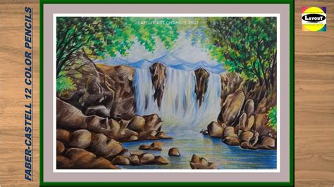 Color Pencil Drawing, Pencil Drawings, Easy Nature Paintings, Waterfall ...