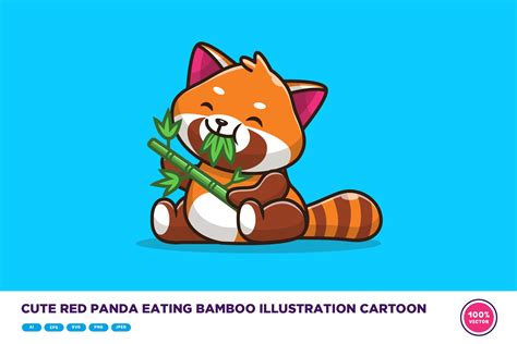 Cute Red Panda Eating Bamboo Cartoon – MasterBundles