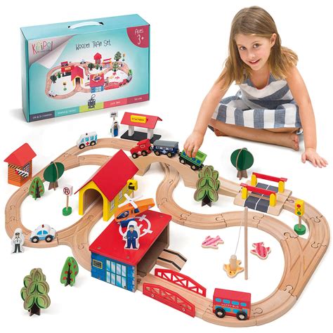 KipiPol Train Set 69 Pieces Wooden Train Tracks Trains For Kids ...