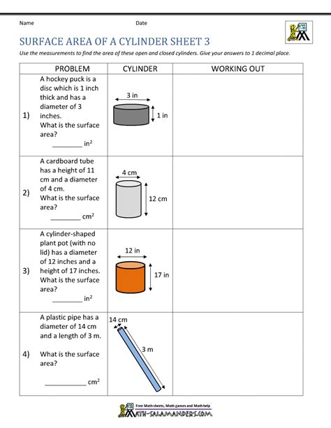 Surface Area Of A Cylinder Worksheet - Worksheets Printable Free