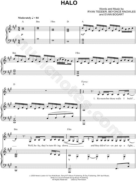 Beyoncé "Halo" Sheet Music in A Major (transposable) - Download & Print ...