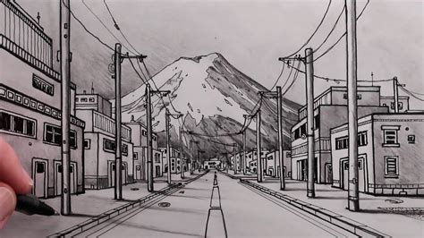 How to Draw a Road in One-Point Perspective and Street View of Mt. Fuji ...