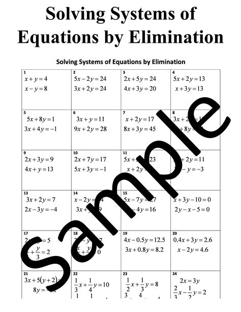 Solving Systems Of Equations By Elimination Worksheets