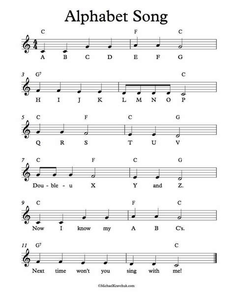 Free Lead Sheet - Alphabet Song | Easy piano sheet music, Clarinet ...