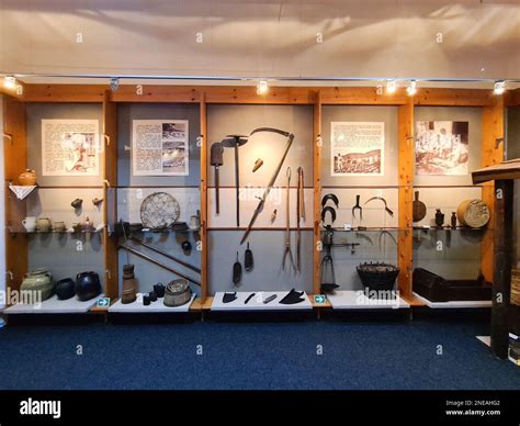 The medieval weapons for fieldwork in the museum in Romania Stock Photo ...