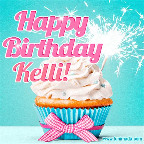 Happy Birthday Kelli! Elegang Sparkling Cupcake GIF Image. | Funimada.com