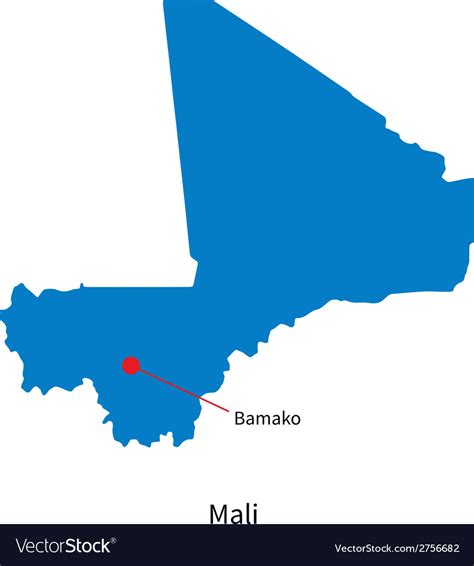 Detailed map of mali and capital city bamako Vector Image