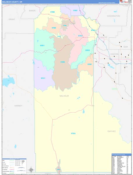 Malheur County, OR Wall Map Color Cast Style by MarketMAPS - MapSales