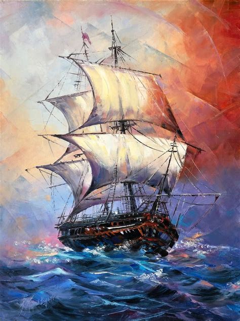 Ocean sailing ship,Paintings on canvas,Ocean painting,Large sea oil ...