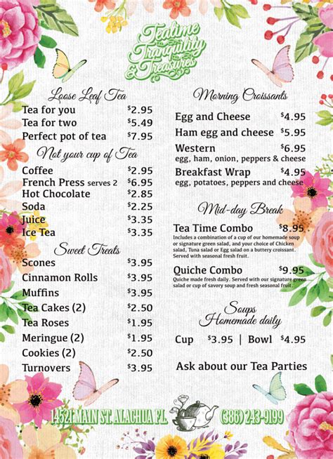 Spring Menu - Teatime Tranquility & Treasures