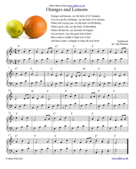 Oranges and Lemons: a traditional Nursery Rhyme - download PDF Sheet ...