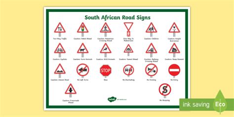 South African Road Signs Large Display Poster (teacher made)