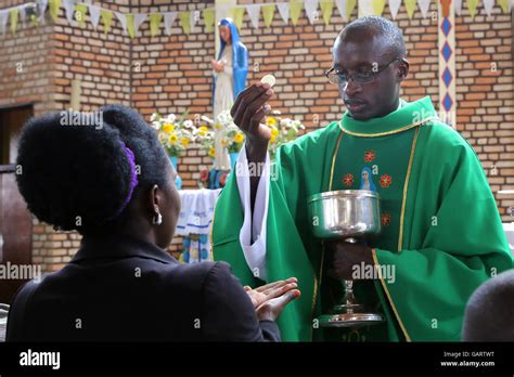 Sunday Mass in the church of the pilgrimage town KIBEHO in Rwanda ...