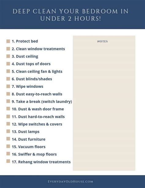 How To Deep Clean A Bedroom In Under 2 Hours Free Checklist Everyday ...