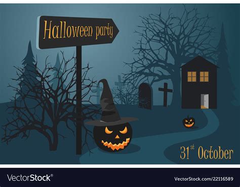 Halloween party near the cemetery and woods Vector Image